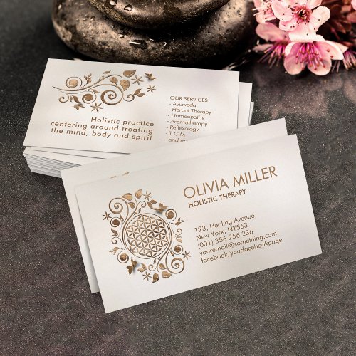 Flower of life Swirl Pastel gold on pearl  Business Card