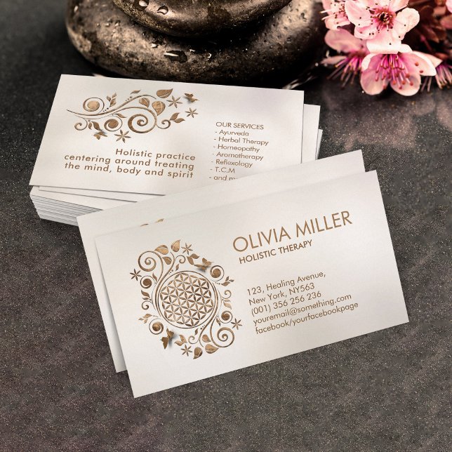 Flower of life Swirl Pastel gold on pearl  Business Card (Creator Uploaded)