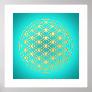 Flower of Life Teal Mandala Gold Foil Prints