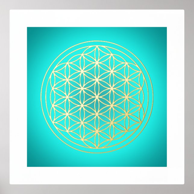 Flower of Life Teal Mandala Gold Foil Prints (Front)