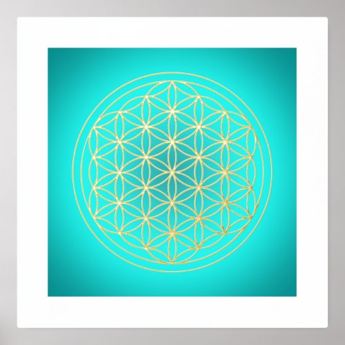 Flower of Life Teal Mandala Symbol Gold Foil Prints