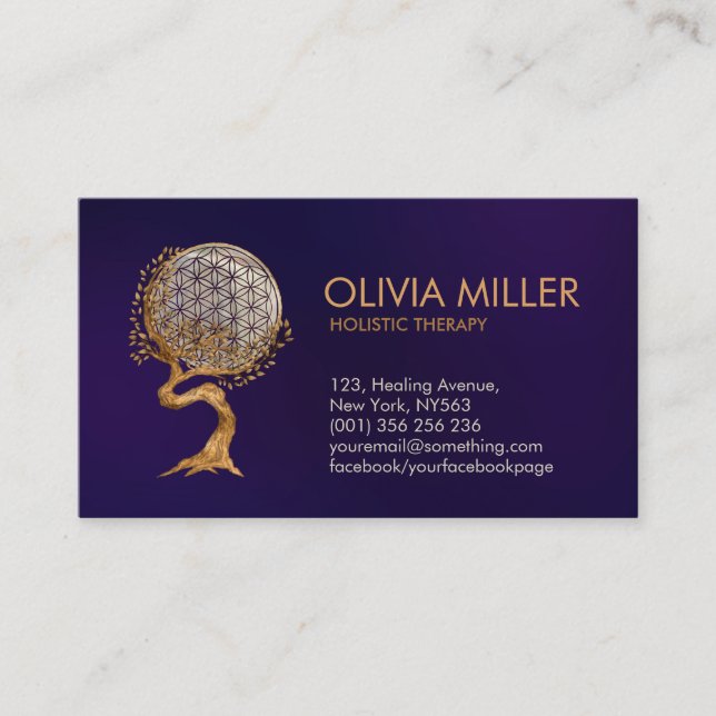 Flower of life tree - Gold and pearl Business Card (Front)