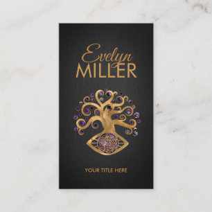 Flower of life - tree of life - amethyst and gold business card