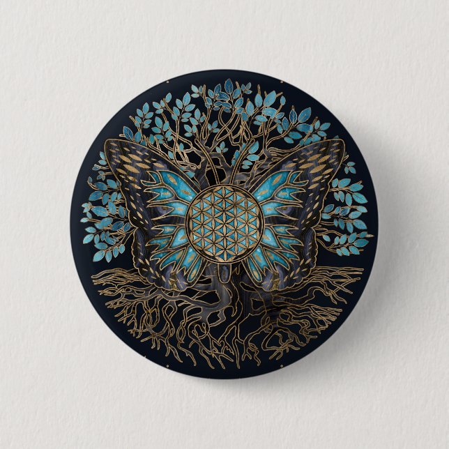 Flower of Life - Tree of life - Butterfly Button (Front)