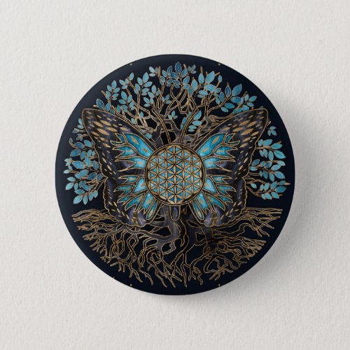 Flower of Life _ Tree of life _ Butterfly Button