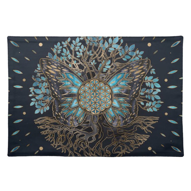 Flower of Life - Tree of life - Butterfly Cloth Placemat (Front)