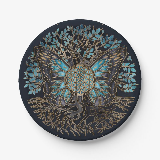 Flower of Life - Tree of life - Butterfly Paper Plates (Front)