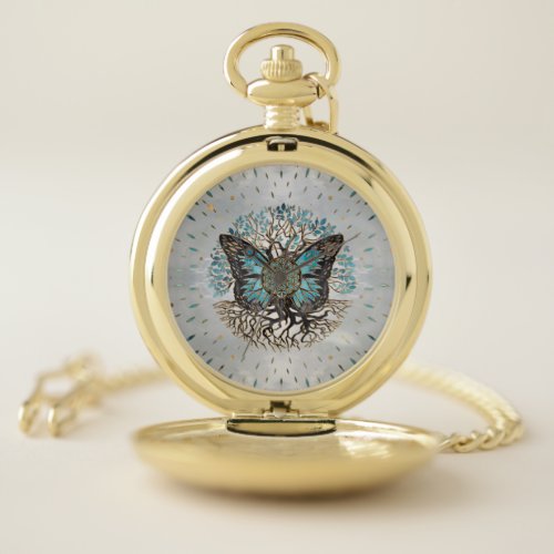Flower of Life _ Tree of life _ Butterfly Pocket Watch