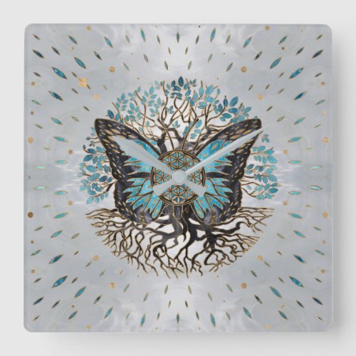 Flower of Life _ Tree of life _ Butterfly Square Wall Clock