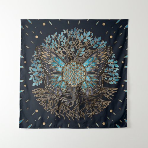 Flower of Life _ Tree of life _ Butterfly Tapestry