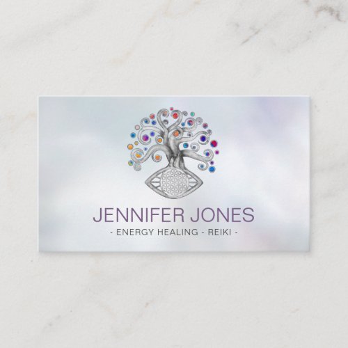 Flower of life _ tree of life _ colorful leaves business card