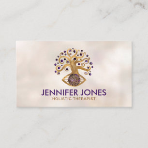 Flower of life - tree of life - gold and amethyst business card