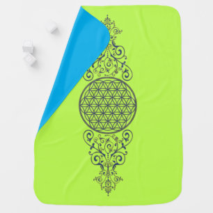Flower Of Life - Vintage Ornaments blue gold Baby Blanket