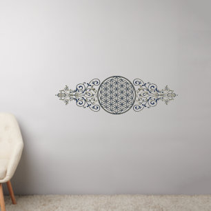 Flower Of Life - Vintage Ornaments blue gold Wall Decal