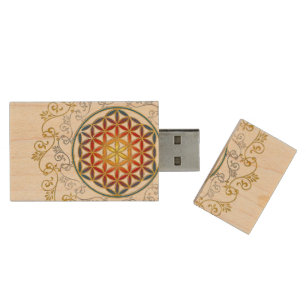 Flower Of Life - Vintage Ornaments Mandala 1 Wood Flash Drive
