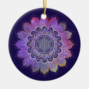 Flower Of Life - Vintage Style Galaxy Space 1 Ceramic Ornament