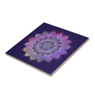 Flower Of Life - Vintage Style Galaxy Space 1 Ceramic Tile