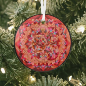 Flower Of Life Warm Tones Glass Ornament by Shadowind_ErinCooper at Zazzle