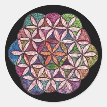 Flower Of Life Watercolor Art Classic Round Sticker by Shadowind_ErinCooper at Zazzle