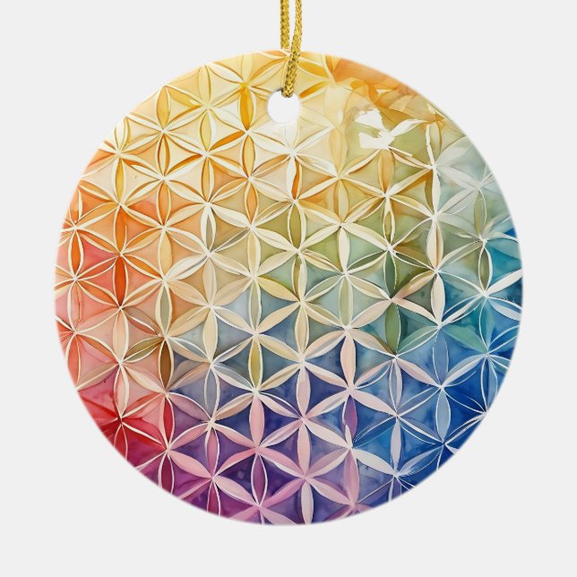 Flower of Life - Watercolor Painting Ceramic Ornament (Front)