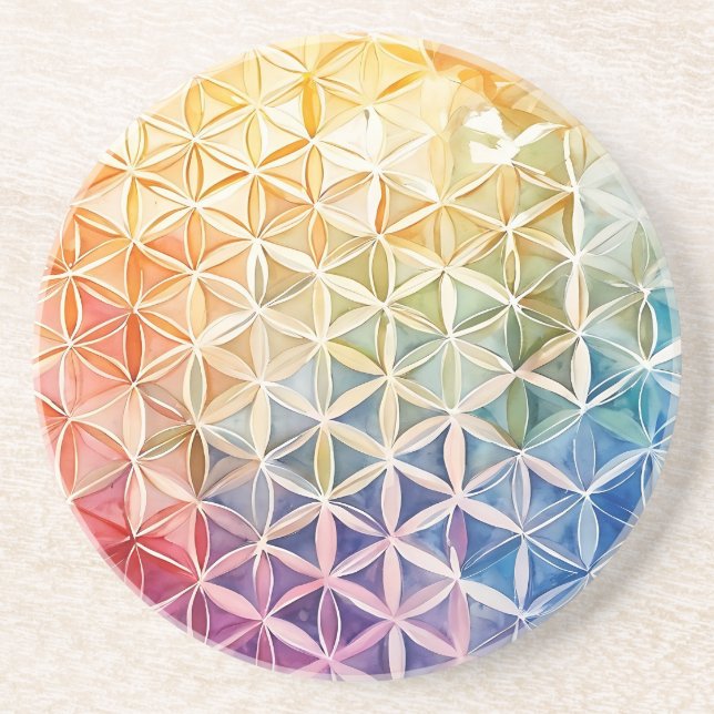 Flower of Life - Watercolor Painting Coaster (Front)