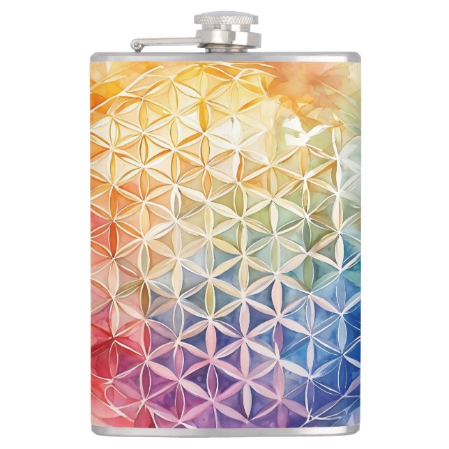 Flower of Life - Watercolor Painting Flask (Front)