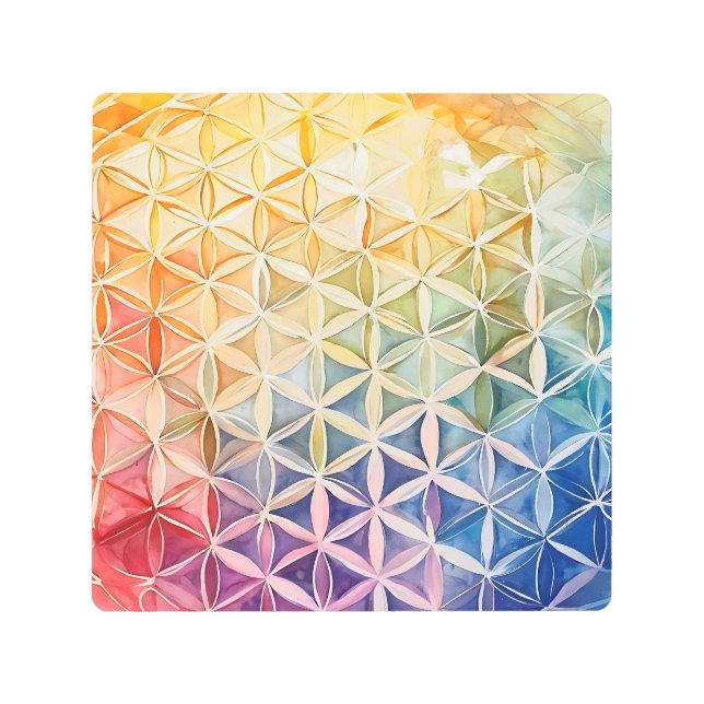 Flower of Life - Watercolor Painting Metal Print (Front)