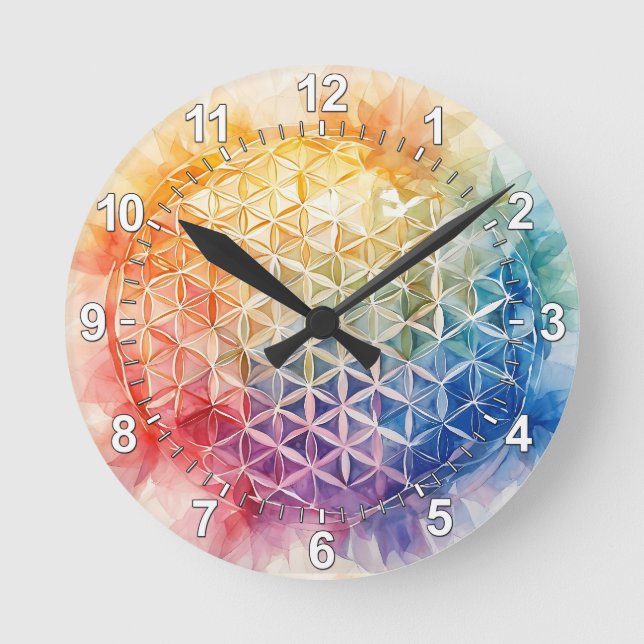 Flower of Life - Watercolor Painting Round Clock (Front)