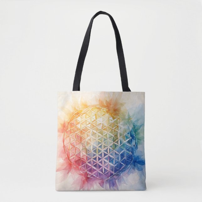 Flower of Life - Watercolor Painting Tote Bag (Front)