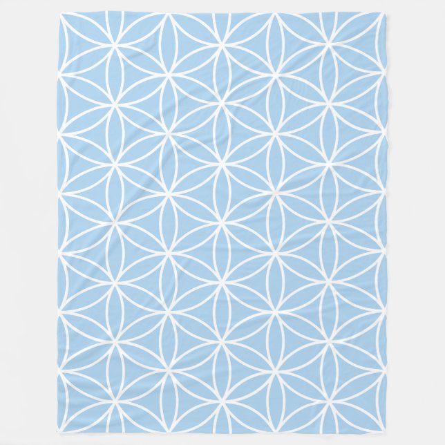 Flower of Life White on Light Blue Big Pattern Fleece Blanket (Front)