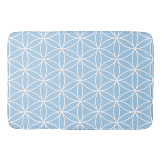 Flower of Life White on Light Blue Pattern Bathroom Mat (Front)