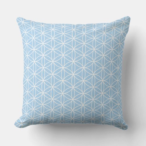 Flower of Life White on Light Blue Repeat Pattern Throw Pillow