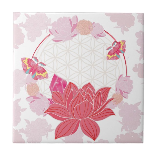 Flower of Life with Lotus Ceramic Tile (Front)