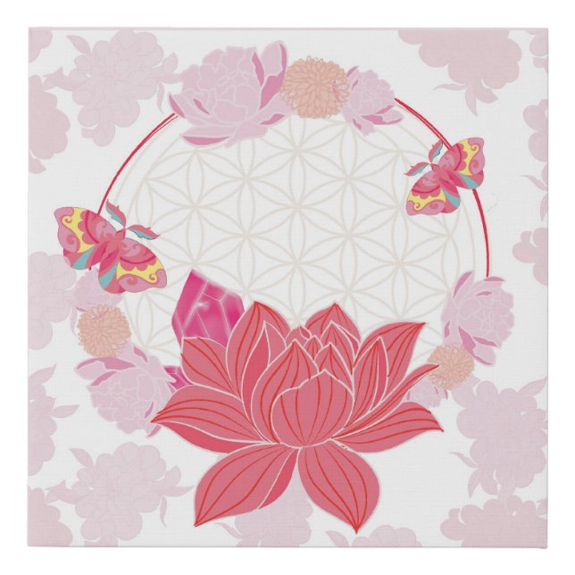 Flower of Life with Lotus Faux Canvas Print (Front)