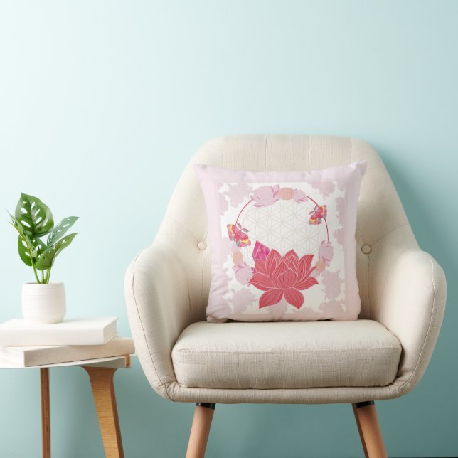 Flower of Life with Lotus Throw Pillow (Chair)