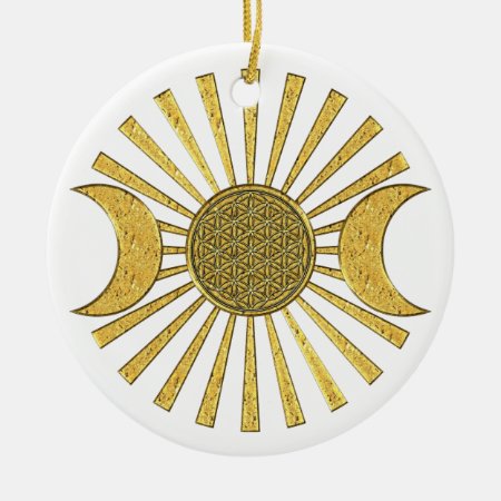 Flower Of Life With Moon Ceramic Ornament