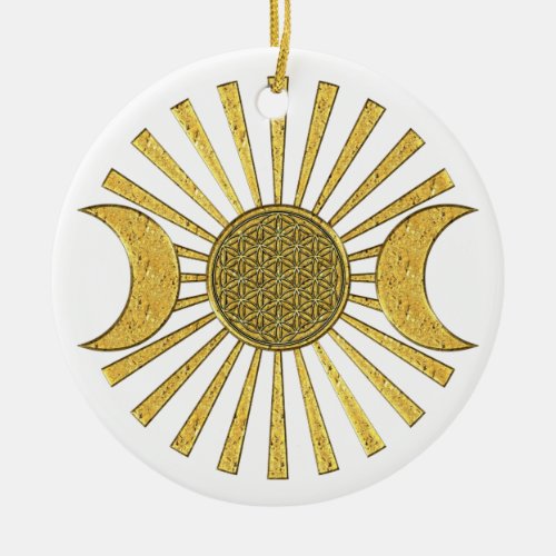 Flower Of Life with Moon Ceramic Ornament