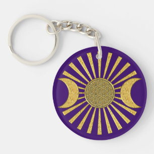 Flower Of Life with Moon Keychain