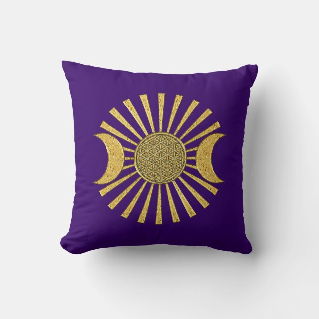 Flower Of Life with Moon Throw Pillow (Front)