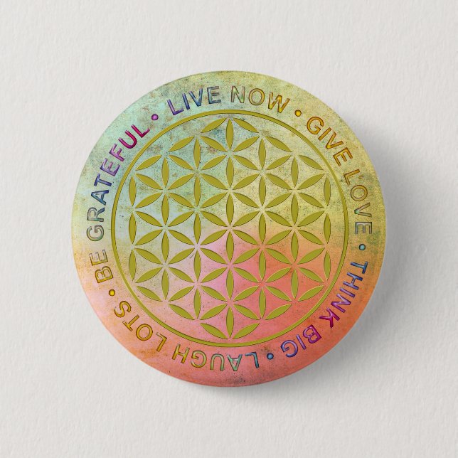 Flower Of Life with Rules Of Life Pinback Button (Front)