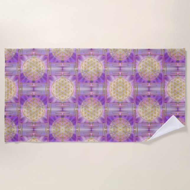 FLOWER OF LIFE - Yantra seamless pattern Beach Towel (Front)