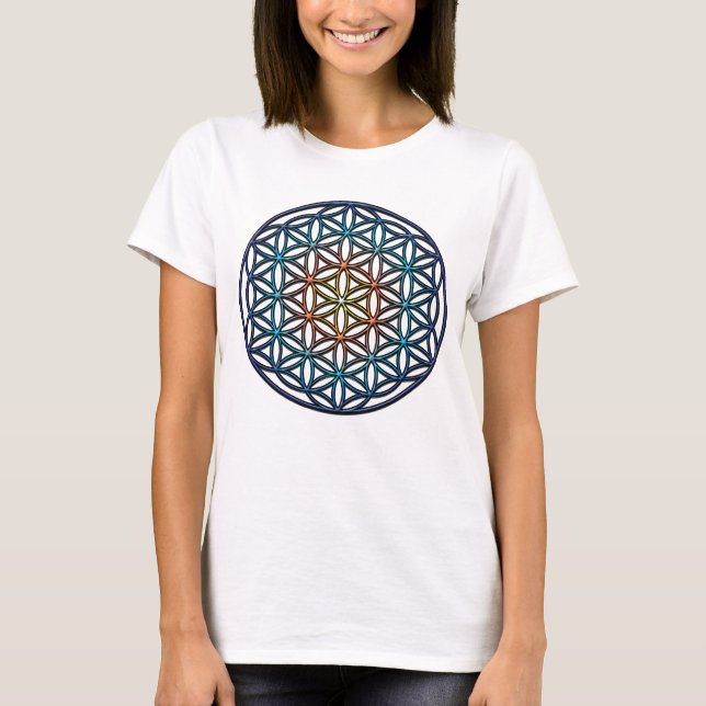 Flower of Life (yellow orange blue gradient) T-Shirt (Front)