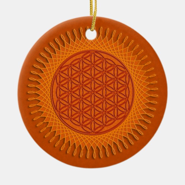 Flower Of Live / sun design Ceramic Ornament (Front)
