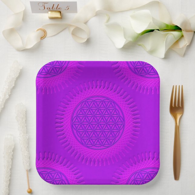 Flower Of Live - sun - seamless pattern 3 Paper Plates (Wedding)