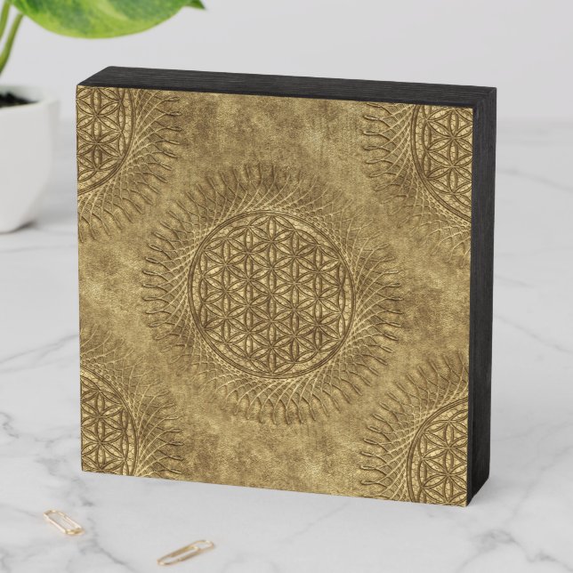 Flower Of Live - sun - seamless pattern 4 Wooden Box Sign (In Situ Horizontal)