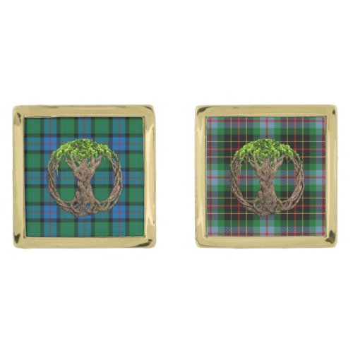 Flower Of Scotland Tartan Celtic Tree Of Life Cufflinks