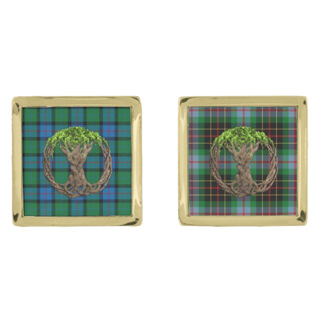 Flower Of Scotland Tartan Celtic Tree Of Life Cufflinks (Front)