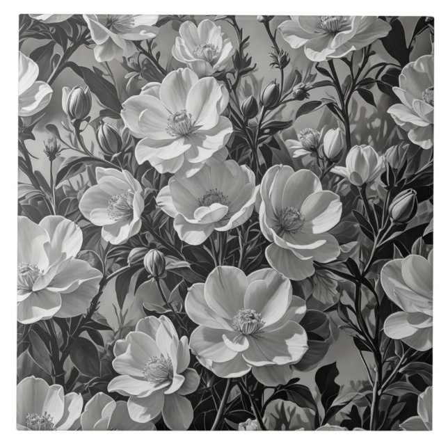 Flower oil painting grayscale ceramic tile (Front)