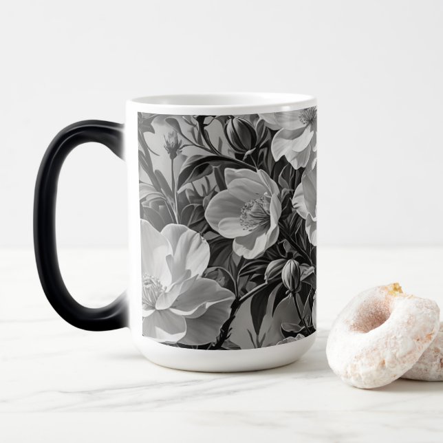 Flower oil painting grayscale color morph mug  (With Donut)