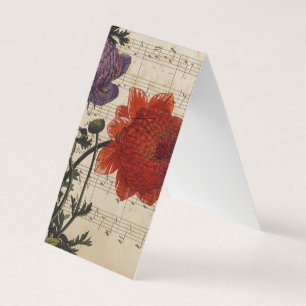 Flower on Sheet Music Folded Bookmark Business Card